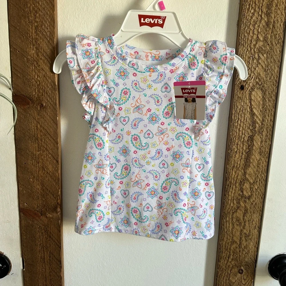 New Levi's Girls Size 4 Colorful Paisley Print Top Ruffle Layered Short Sleeves - Picture 16 of 16